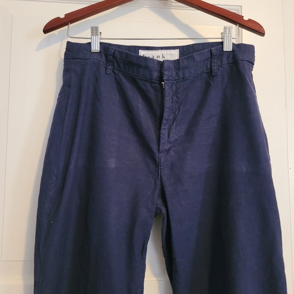 Frank & Eileen Wexford Wide Leg Italian Performance Linen Pant Size 10 Navy - Picture 2 of 6